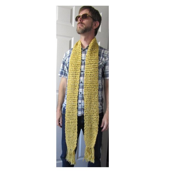 Holiday Gold Scarf 79x5 Long Chunky Handmade Crochet Hand Knit Warm Winter NWT - Picture 7 of 10